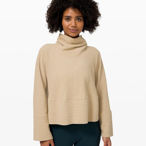 SOLD!!! LULULEMON Cotton Blend Retreat Yourself Pullover LS High Neck Top M/L - Picture 1 of 3